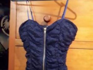 blue lace zip-up corset size small