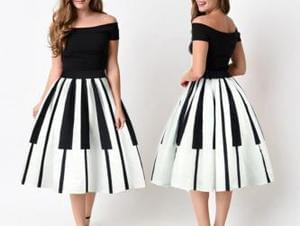 Piano Printed High-Quality Dress